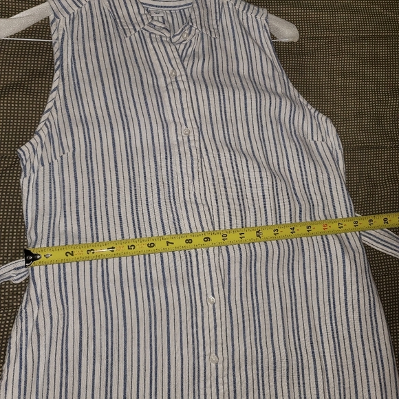 Old Navy Women Blue & White Linen Sleeveless Collared Knee Length Dress Size M - Picture 14 of 16